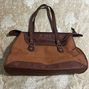 Bueno Tan and Brown Leather Weekender luggage Bag NWOT